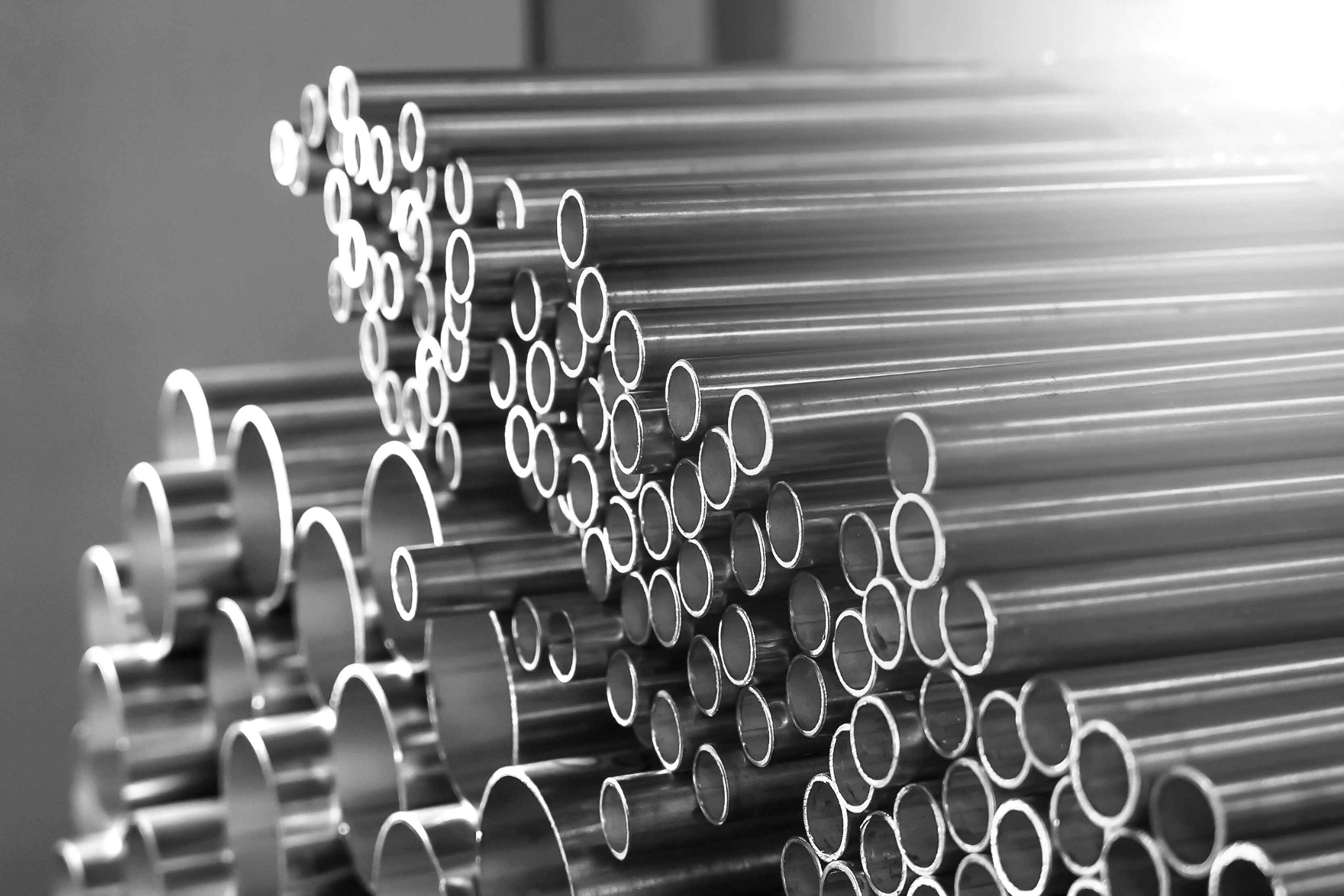 Stacked steel pipes at Steel Hypermart