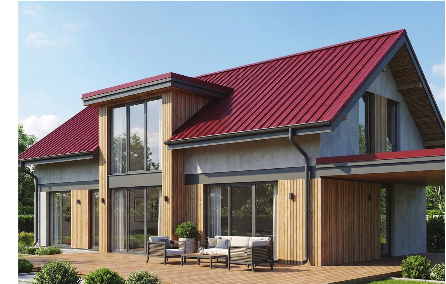 Modern house roofed with GEOROOF sheets
