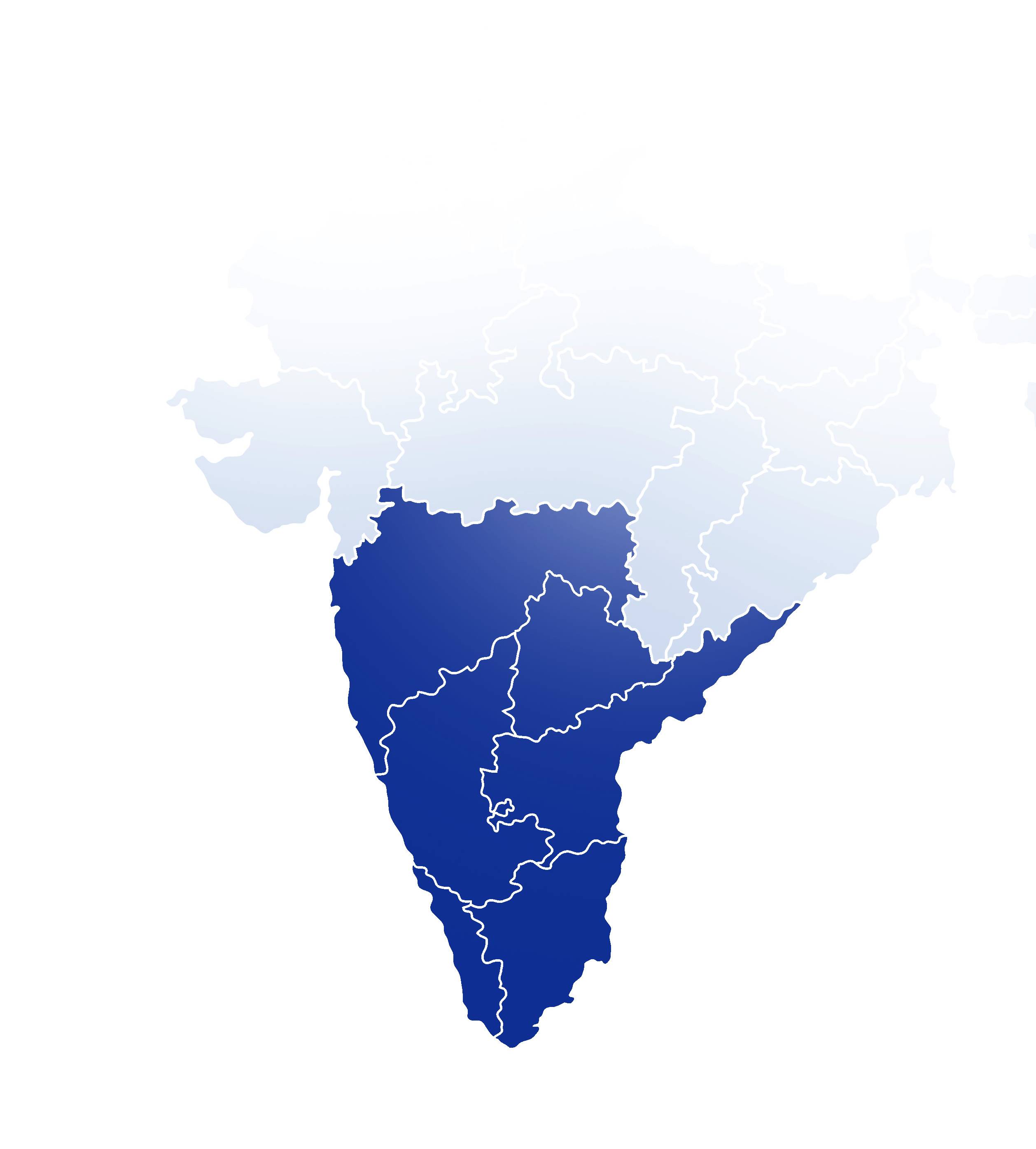 Map of India highlighting South India presence